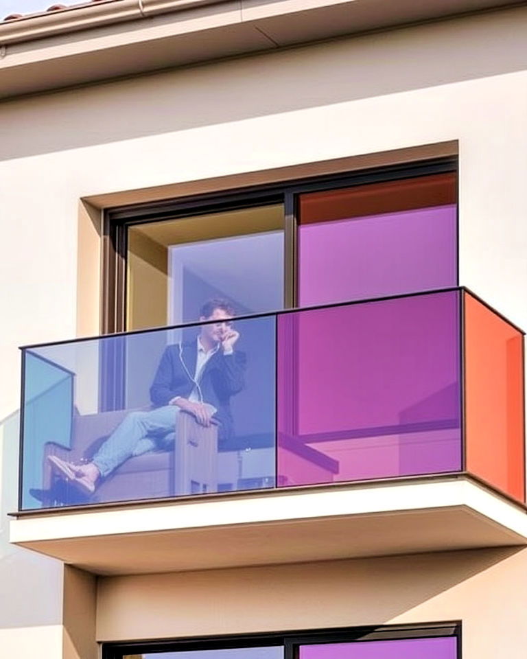 colored glass balcony for a bold statement - 25 Glass Balcony Design Ideas