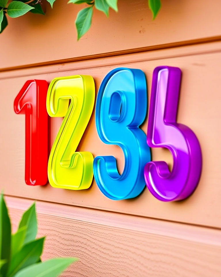 colorful acrylic numbers for vibrant approach - 40 House Number Ideas