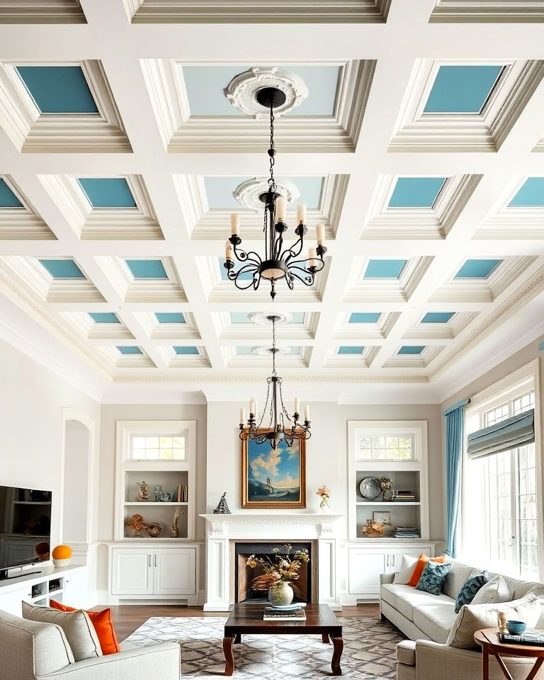 colorful ceiling design - 25 High Ceiling Living Room Ideas