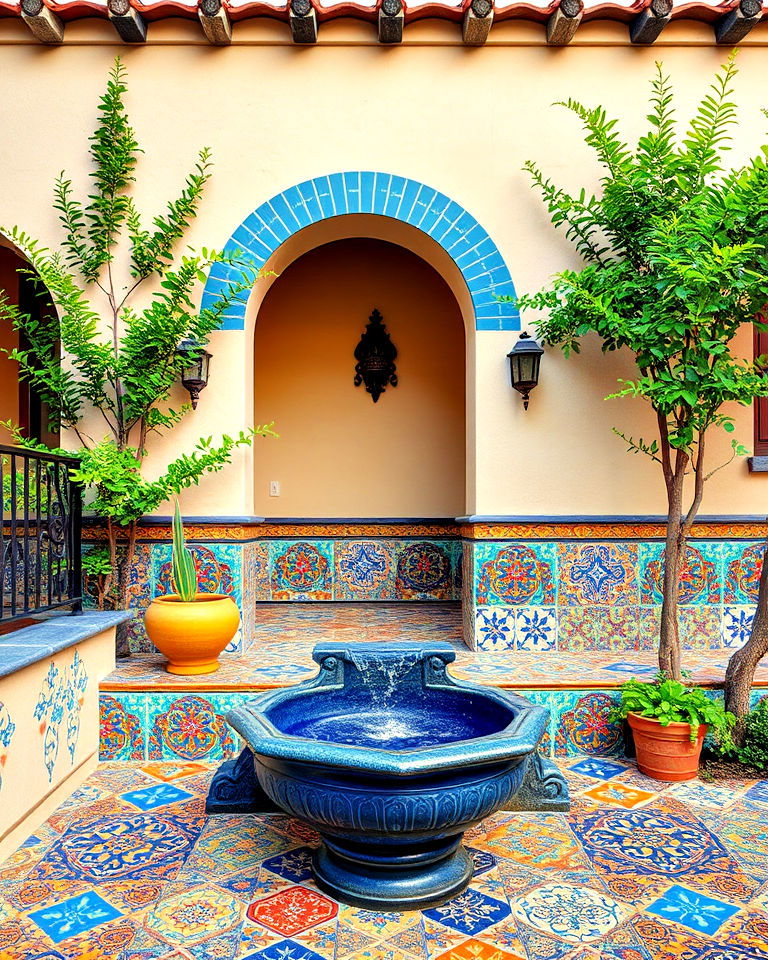 colorful ceramic tiles for playful touch - 40 Spanish Style Home Exterior Ideas