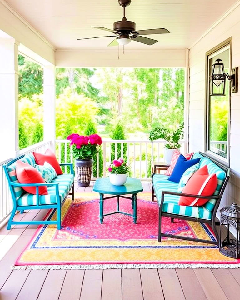 colorful covered porch with bold accents - 40 Covered Porch Ideas
