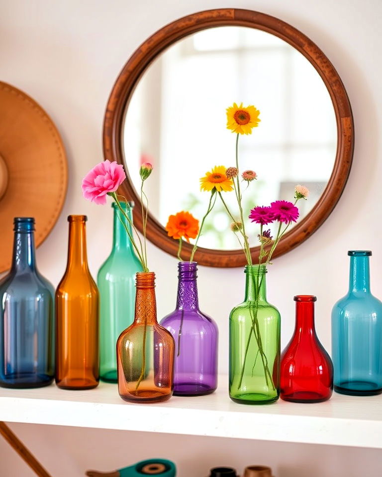colorful glassware for boho decor - 30 Boho Decor Ideas