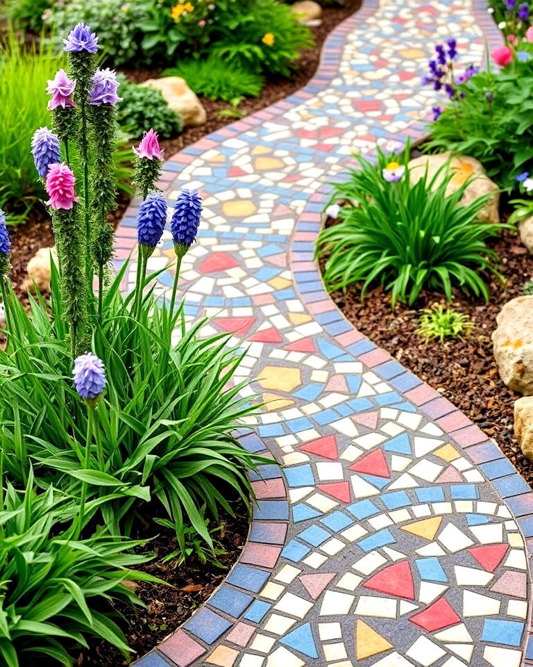 colorful mosaic tile garden path - 30 Garden Path Ideas