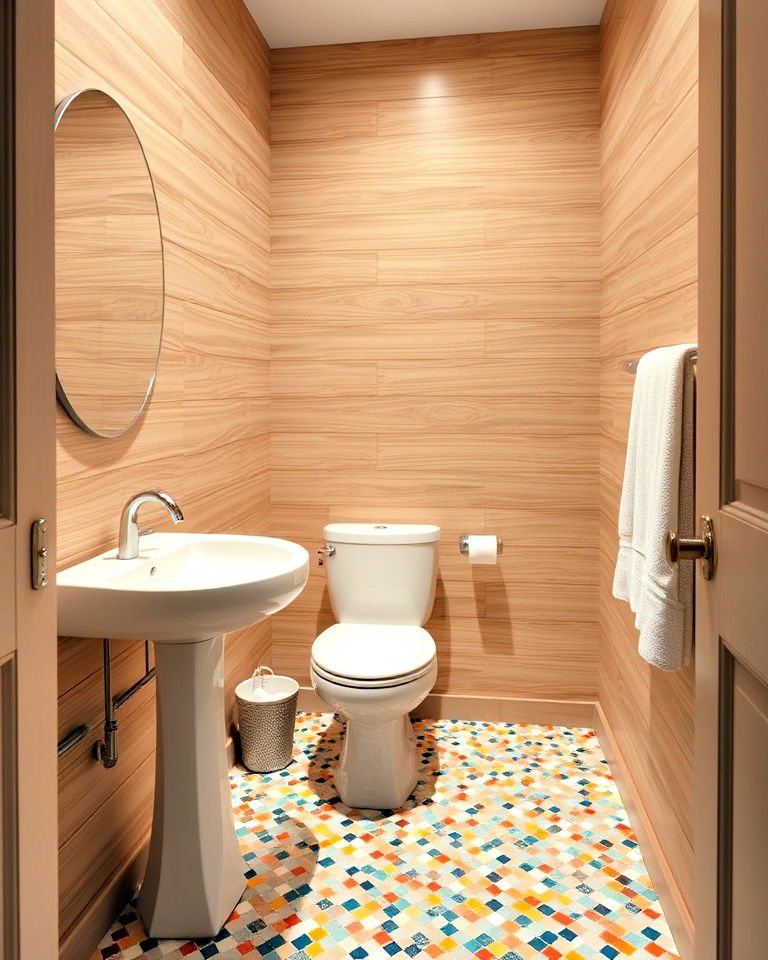 colorful mosaic tiles for powder room floor - 25 Powder Room Floor Tile Ideas