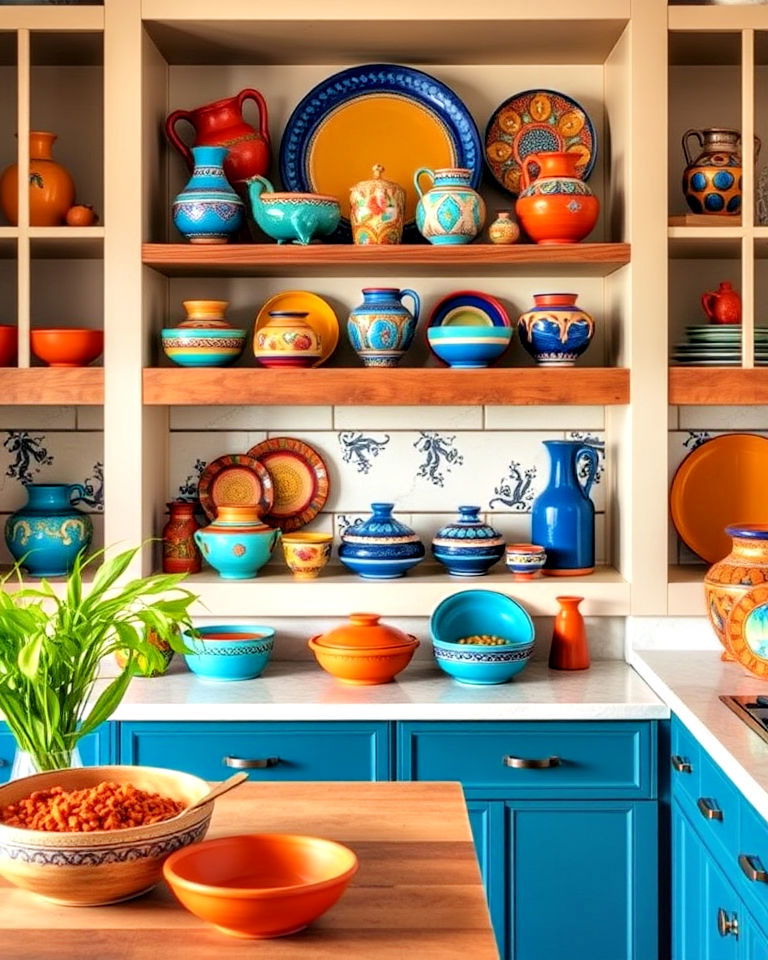 colorful pottery collection for southwestern charm - 25 Southwestern Kitchen Ideas