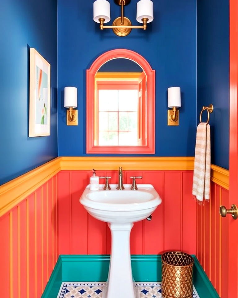 colorful wainscoting for powder room - 25 Powder Room Wainscoting Ideas