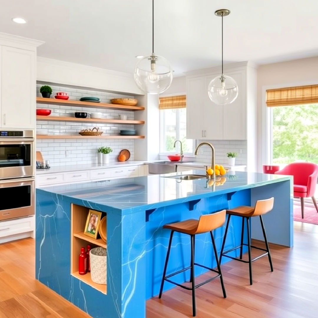 colorful waterfall island - 15 Waterfall Kitchen Island Ideas