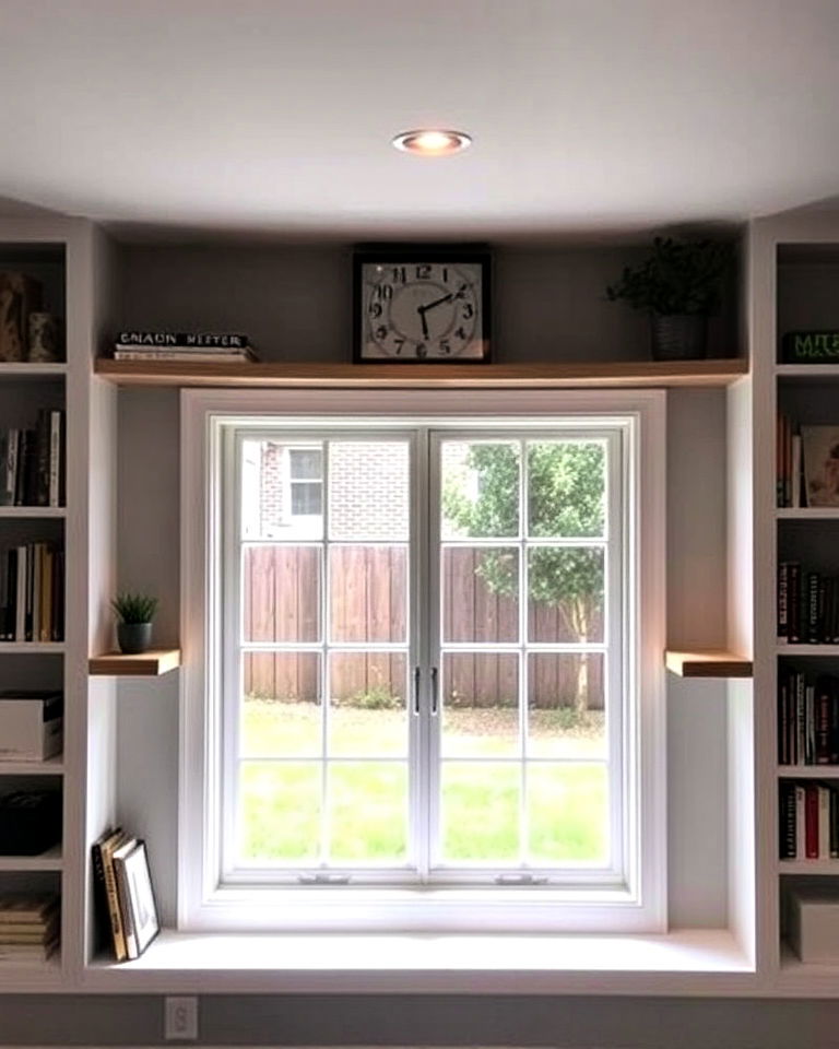 combine basement windows with shelving - 30 Basement Window Ideas