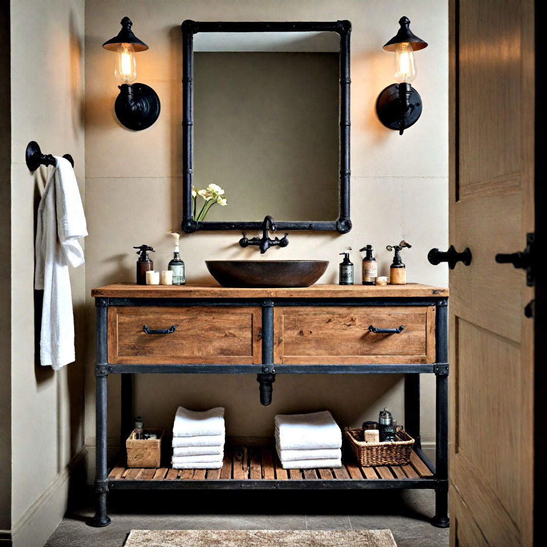 combine metal and wood elements - 40 Bathroom Vanity Ideas