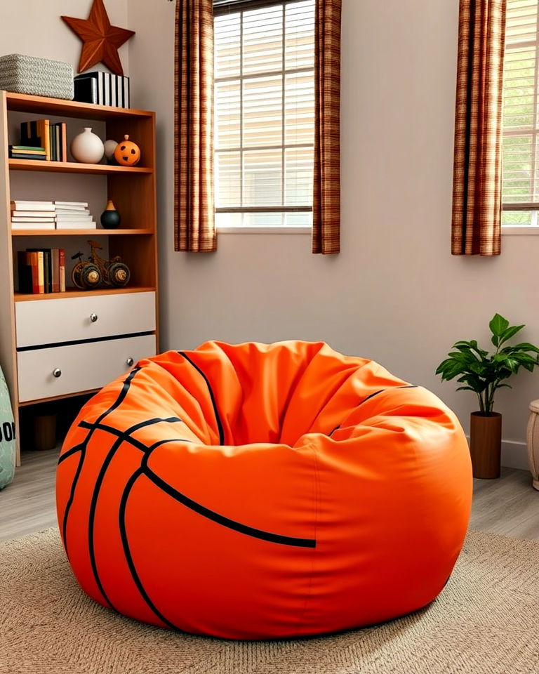 comfortable basketball themed bean bag chair - 25 Basketball Room Decor Ideas
