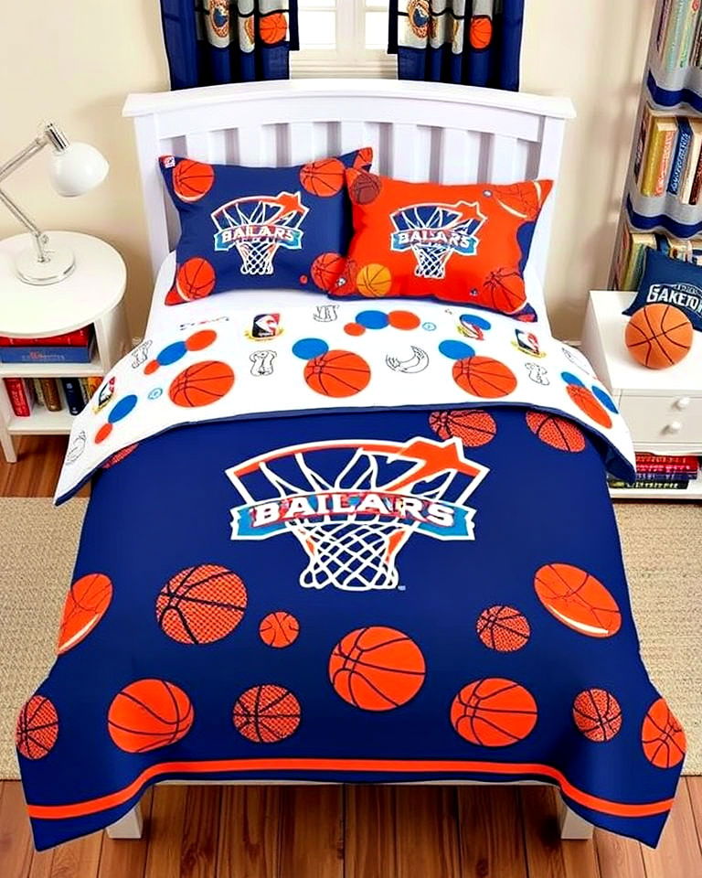 comfortable basketball themed bedding - 25 Basketball Room Decor Ideas