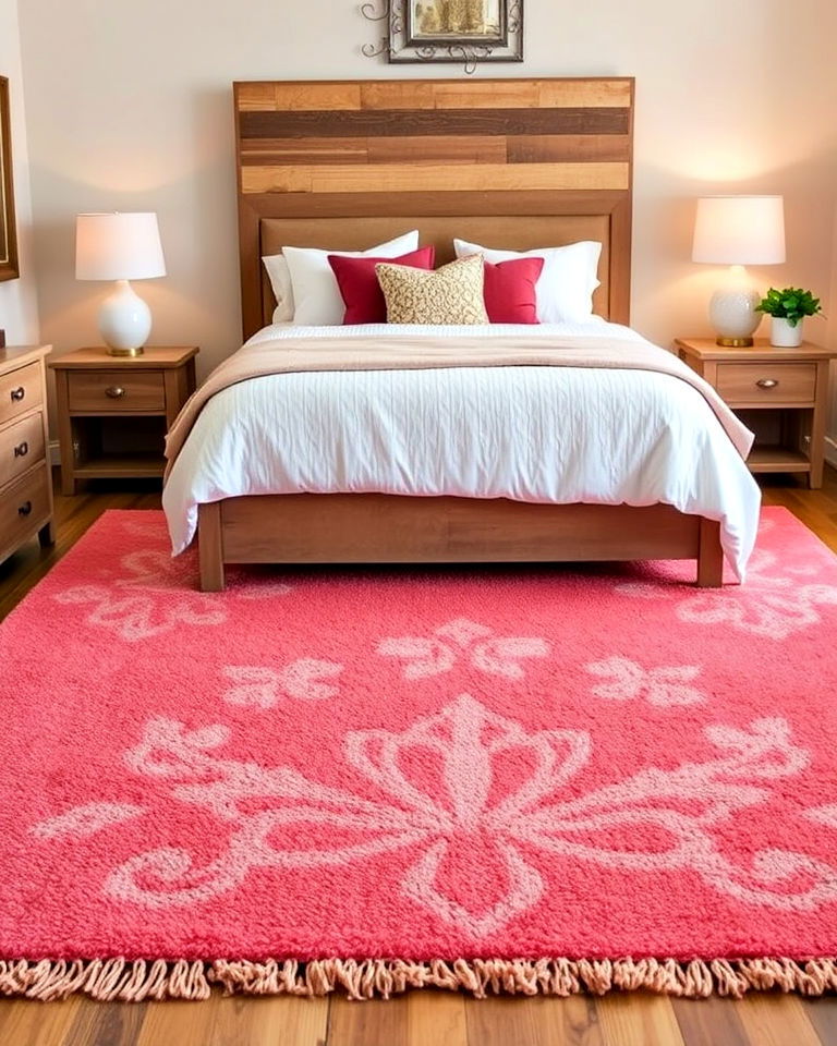 comfortable coral area rug - 25 Coral Bedroom Ideas