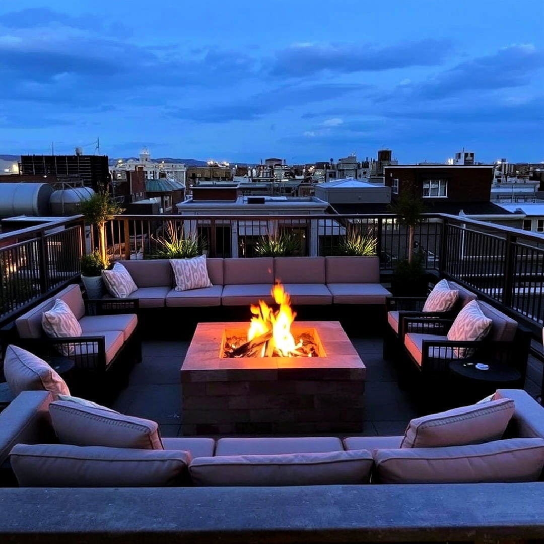 comfortable cozy fire pit lounge for rooftop deck - 40 Rooftop Deck Ideas