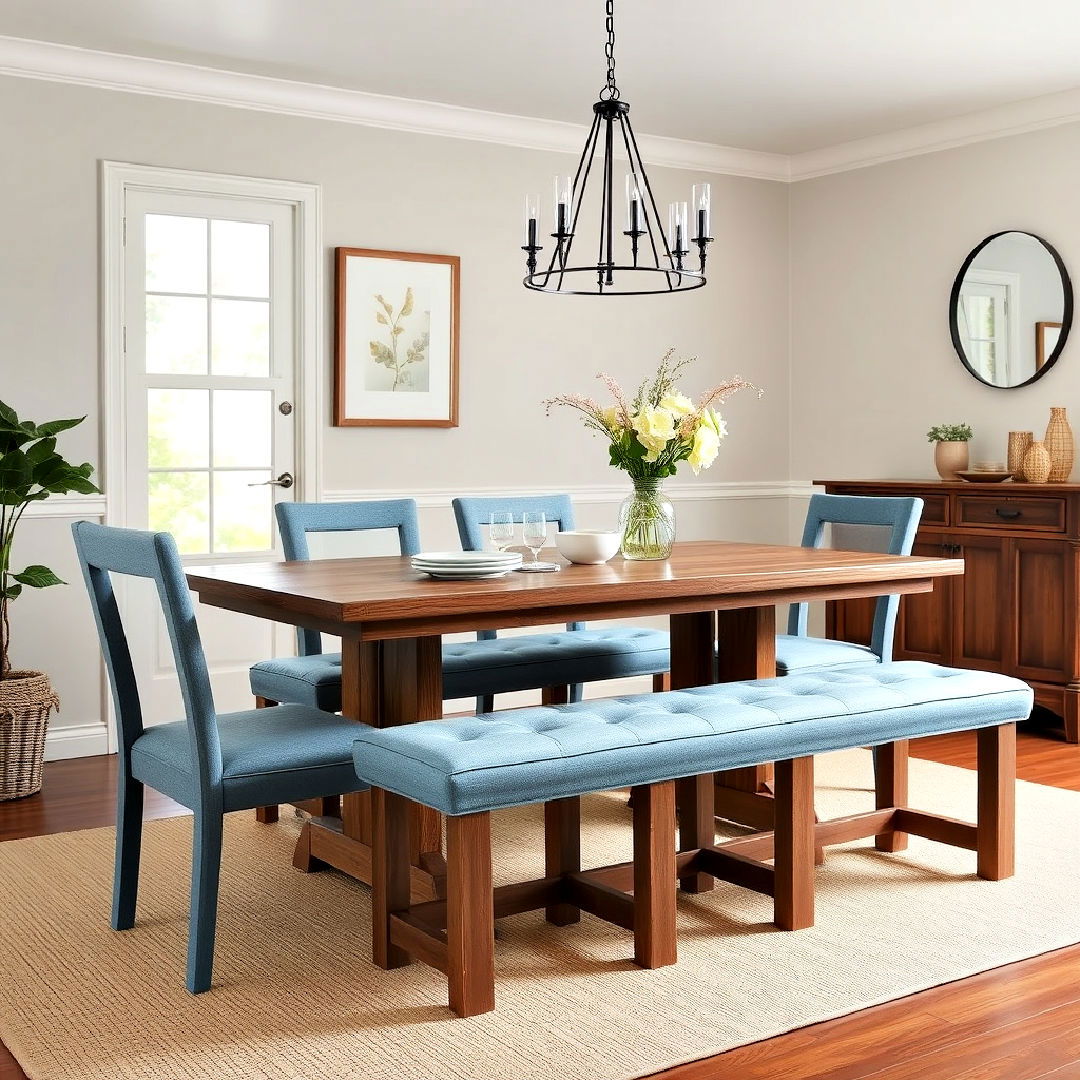 comfortable denim blue dining bench - 40 Blue Dining Room Ideas