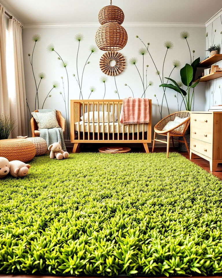 comfortable grass like rug - 20 Nature Themed Nursery Ideas