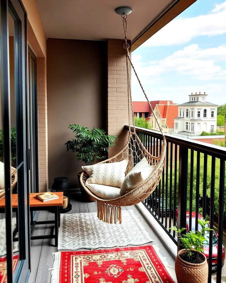 comfortable hanging chair retreat - 20 Loft Balcony Ideas