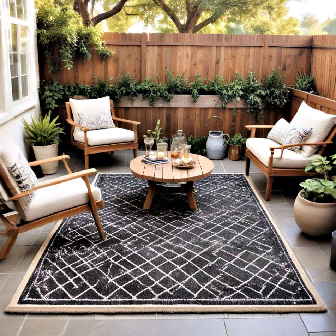 comfortable outdoor rug - 40 Small Backyard Ideas