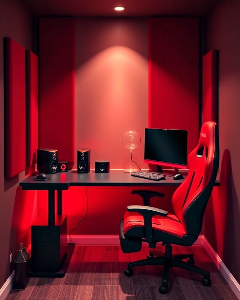 comfortable red and black gaming nook - 20 Red and Black Gaming Setup Ideas