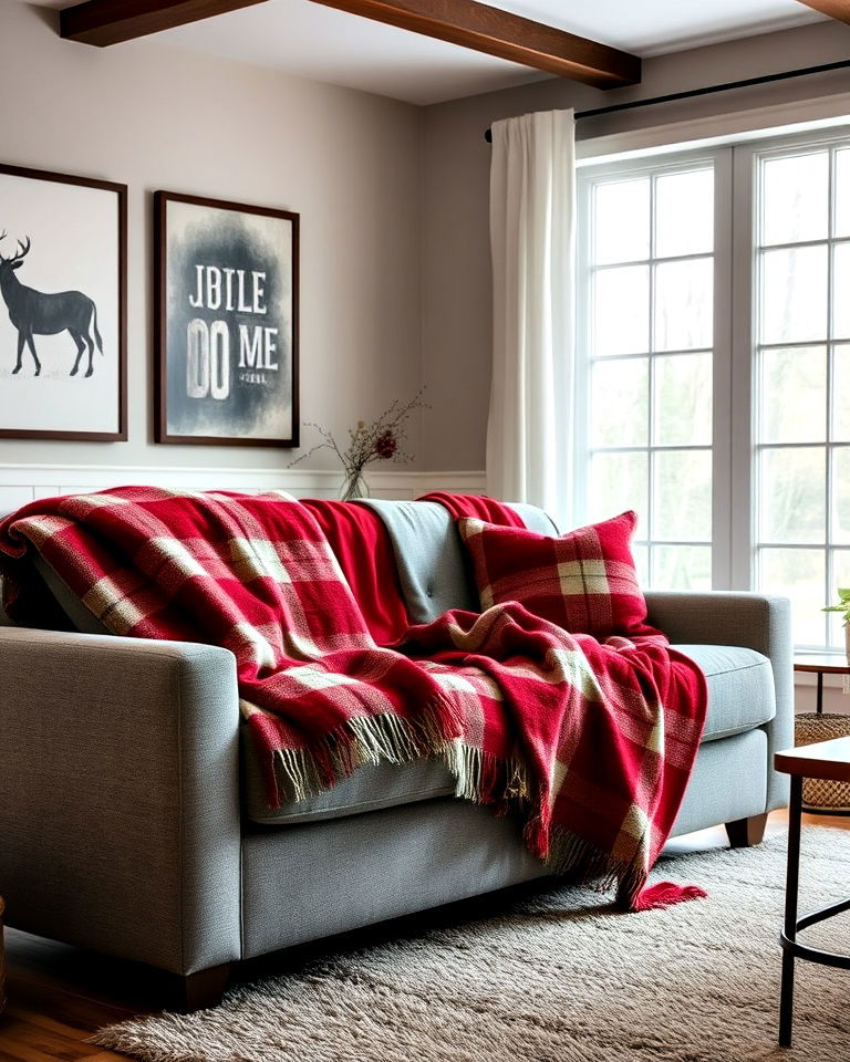 comfortable red and grey patterned throw blankets - 25 Red and Grey Living Room Ideas