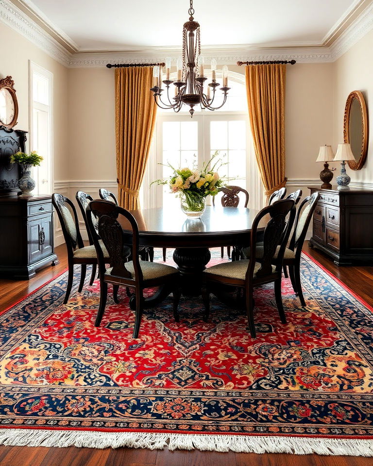 comfortable rich persian rug - 25 Victorian Dining Room Ideas