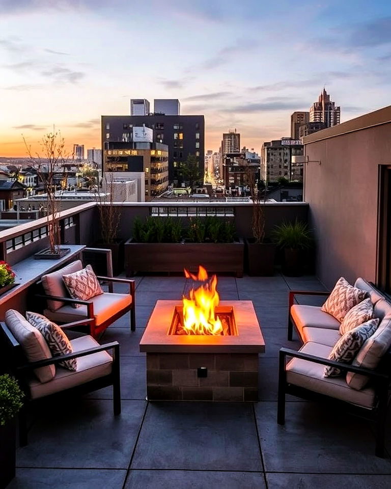 comfortable rooftop fire pit lounge - 30 Residential Rooftop Design Ideas