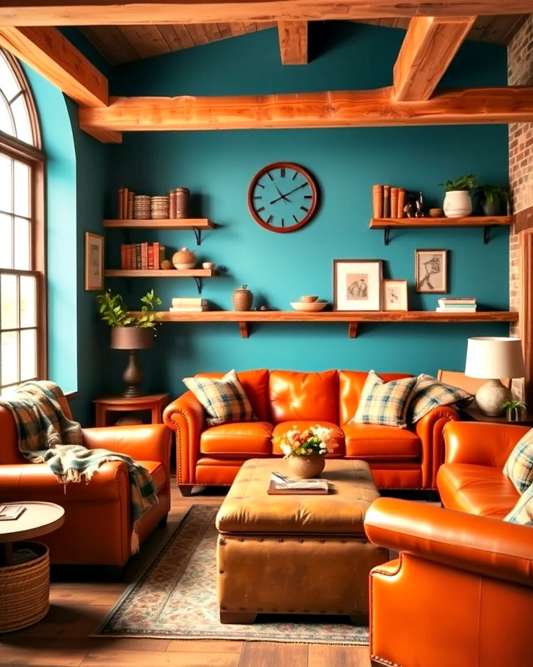 comfortable rustic teal and orange den - 20 Teal and Orange Color Scheme for Your Rooms