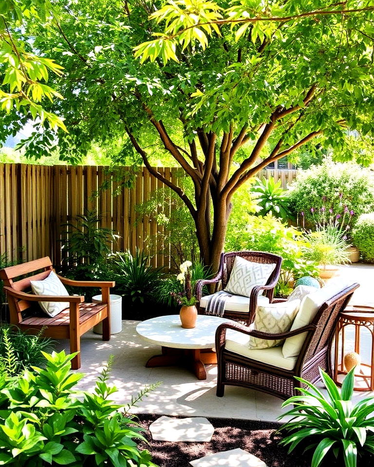 comfortable seating area for shady garden - 20 Shady Garden Ideas