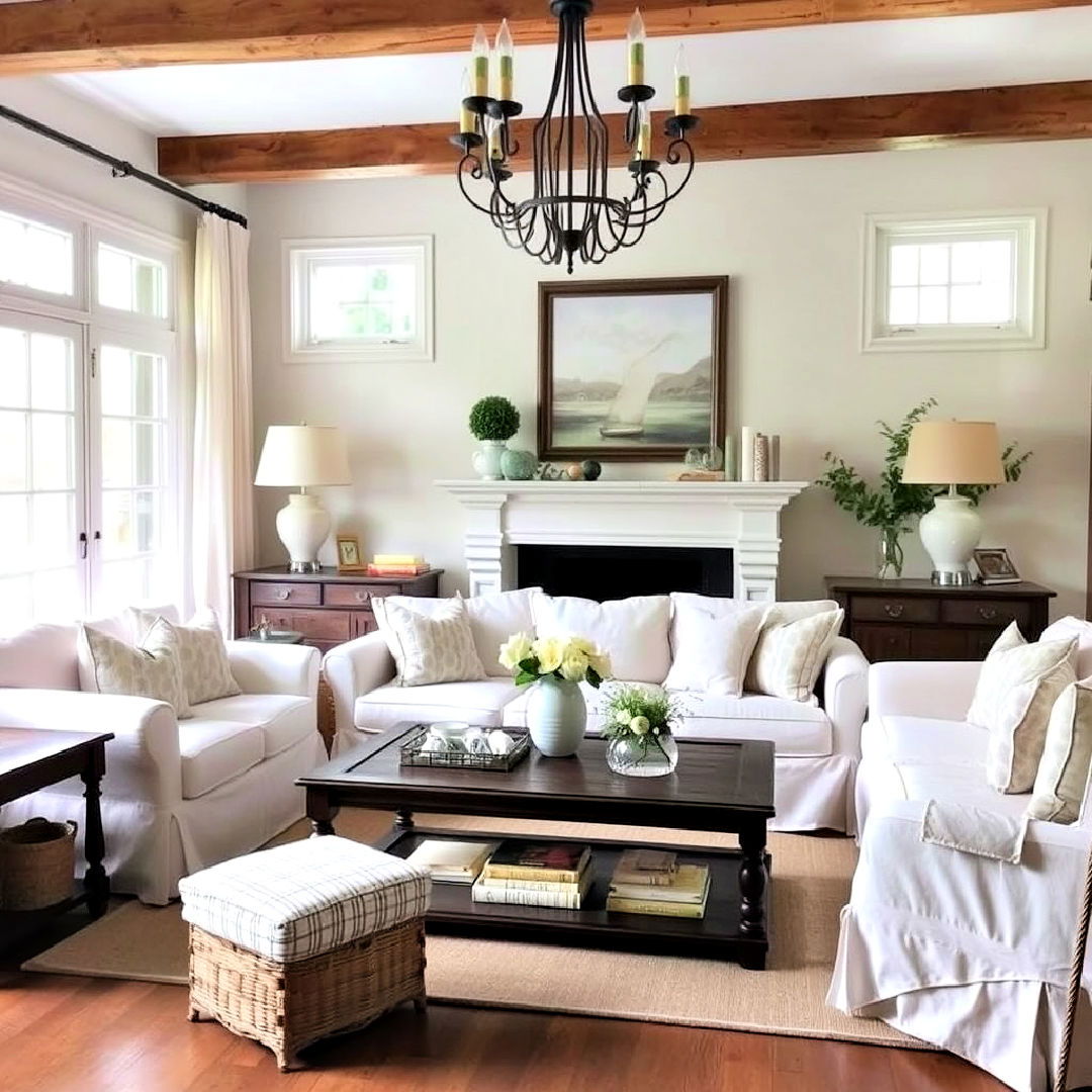 comfortable slipcovered sofa - 40 French Country Living Room Ideas