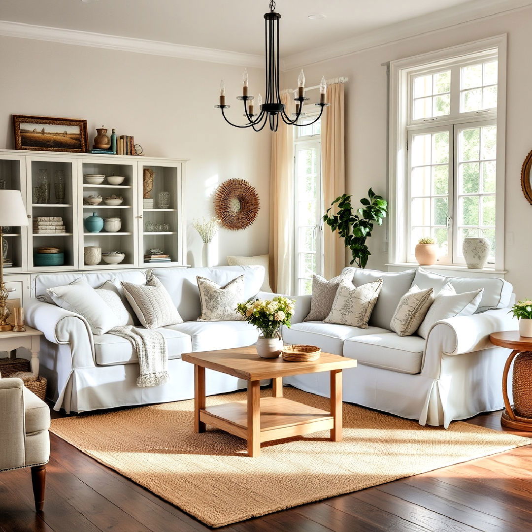 comfortable slipcovered sofas - 25 Shabby-chic Style Living Room Ideas