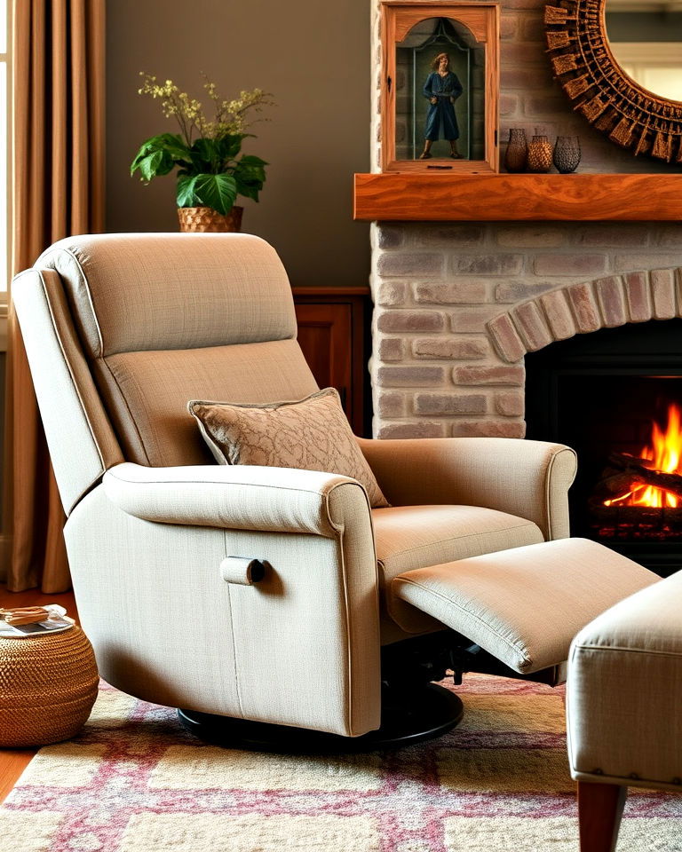 comfortable upholstered recliner - 20 Chairs in Front of Fireplace Ideas