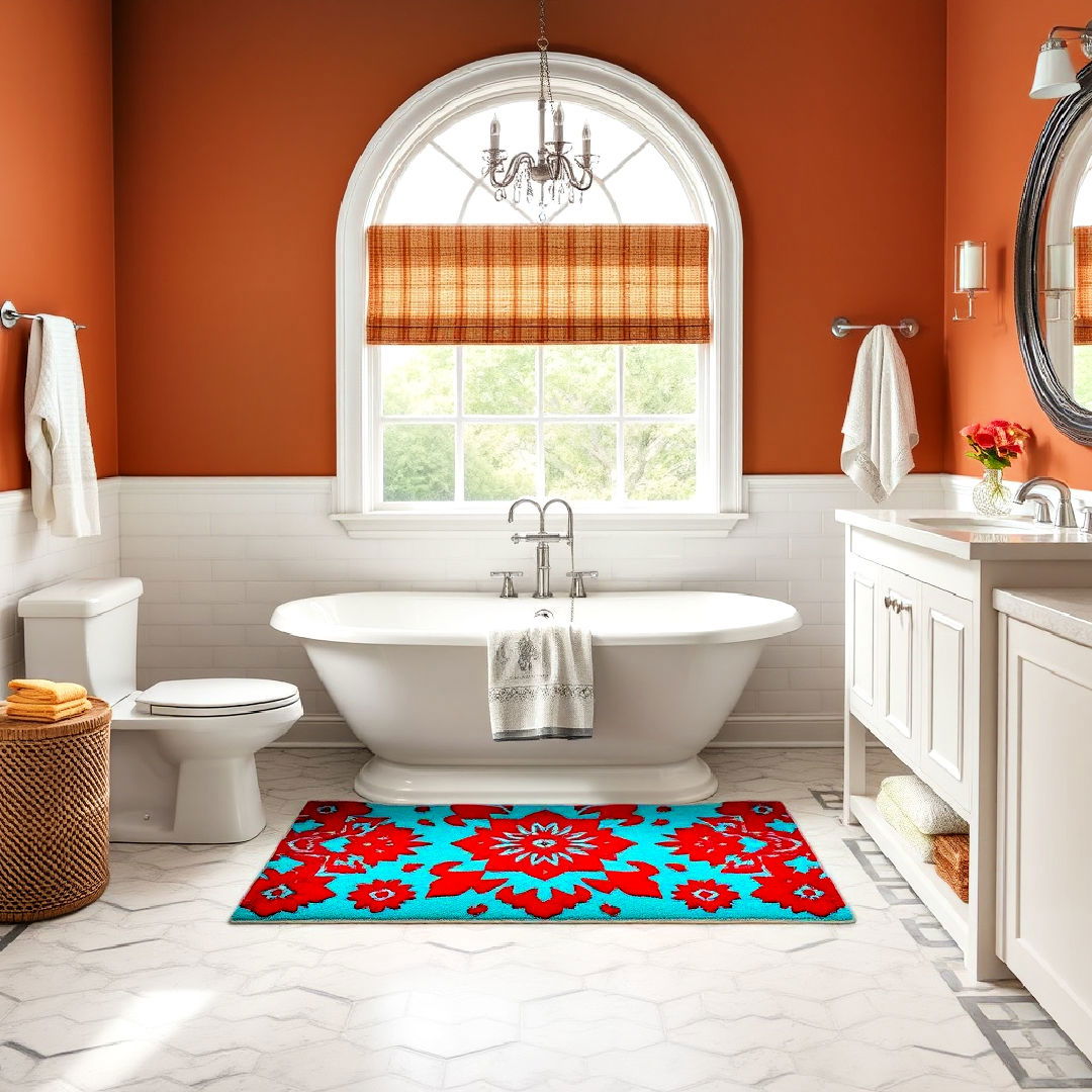 comfortable vibrant floor mat - 25 Colorful Bathroom Ideas