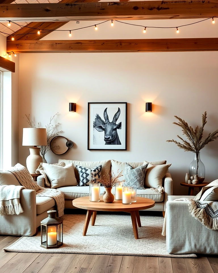 comfortable warm ambient lighting - 30 Rustic Scandinavian Living Room Ideas
