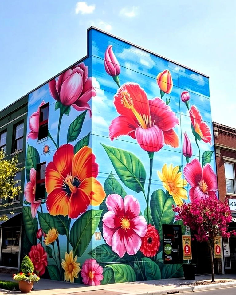 community identity through local flora mural - 20 Flower Murals on Buildings