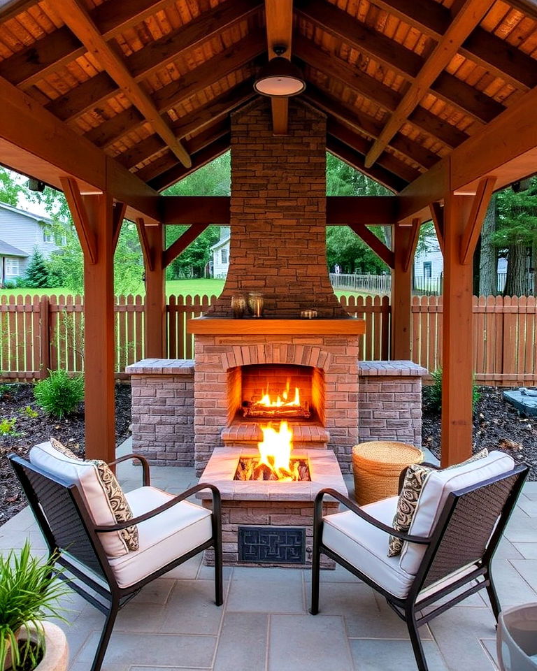 compact backyard with small pavilion and fireplace - 15 Backyard Pavilions With Fireplaces