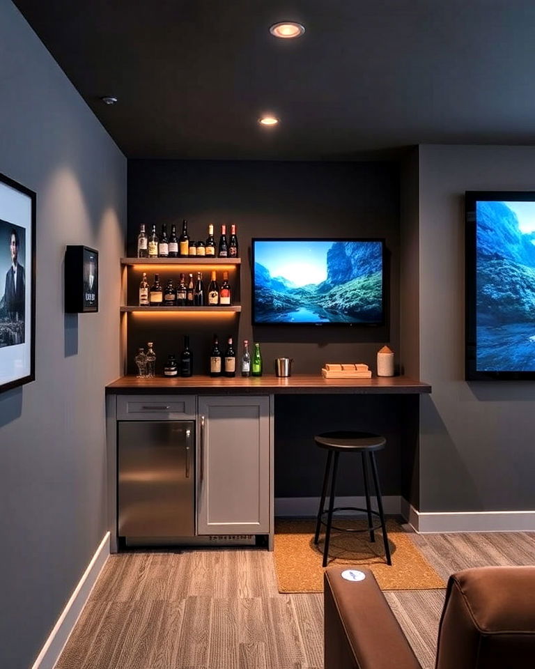 compact bar area for small home theater - 40 Small Home Theater Ideas