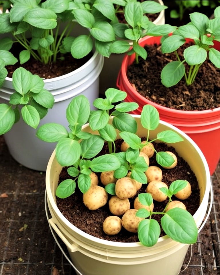 compact bucket potato patch - 20 Bucket Garden Ideas