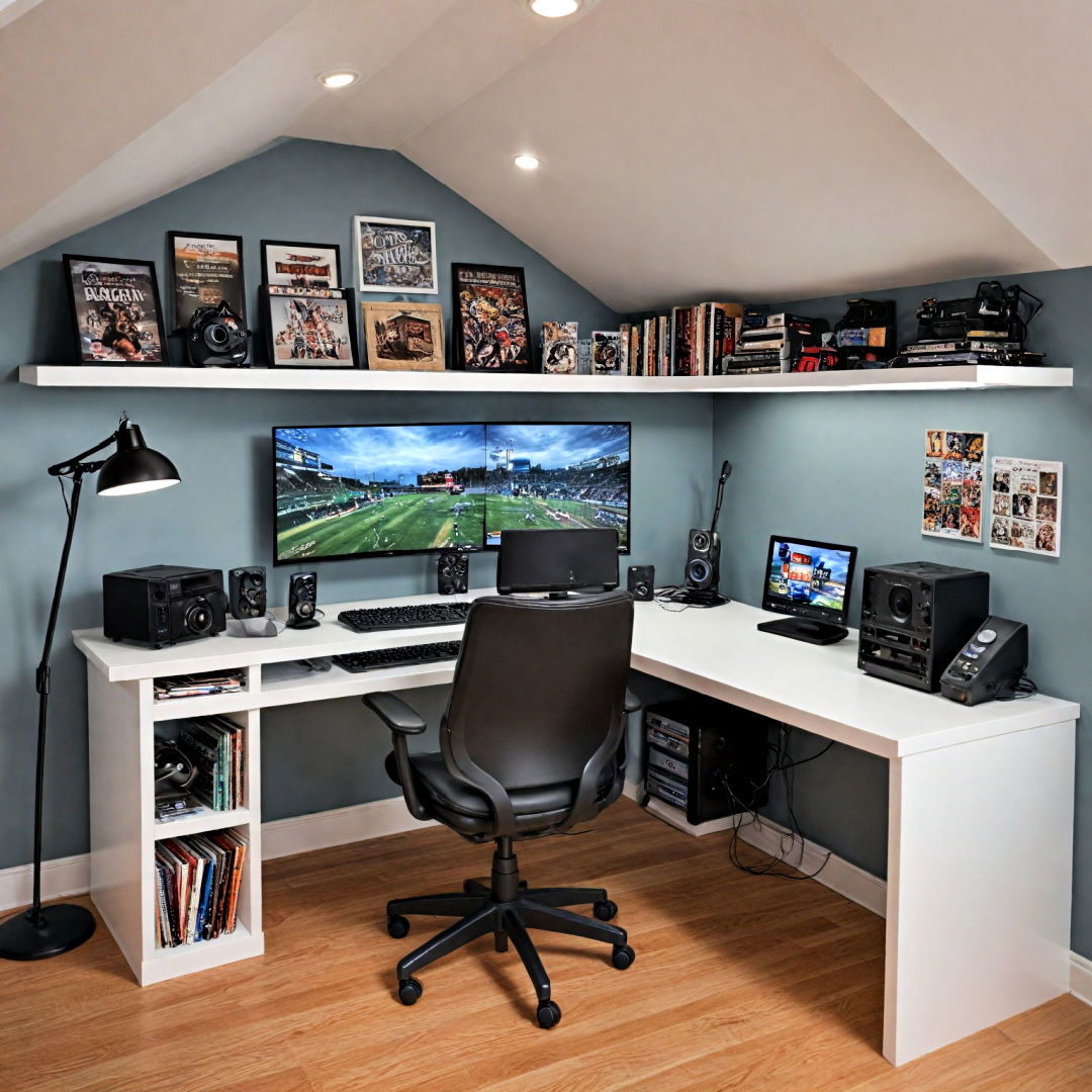 compact gaming zone idea - 30 Low Ceiling Small Attic Room Ideas