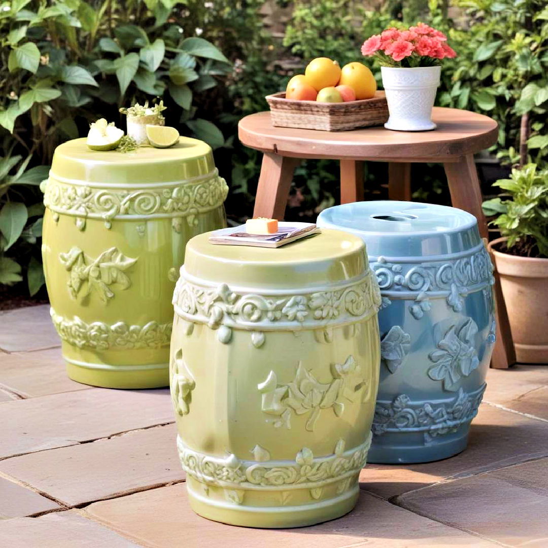 compact garden stools for extra seating - 40 Outdoor Seating Ideas