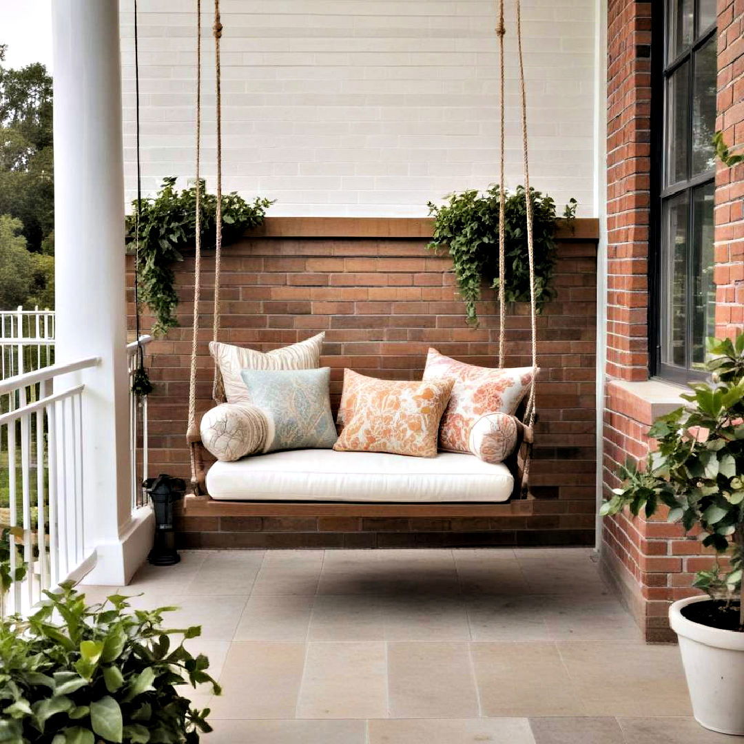 compact hanging swing bench - 40 Small Front Porch Ideas