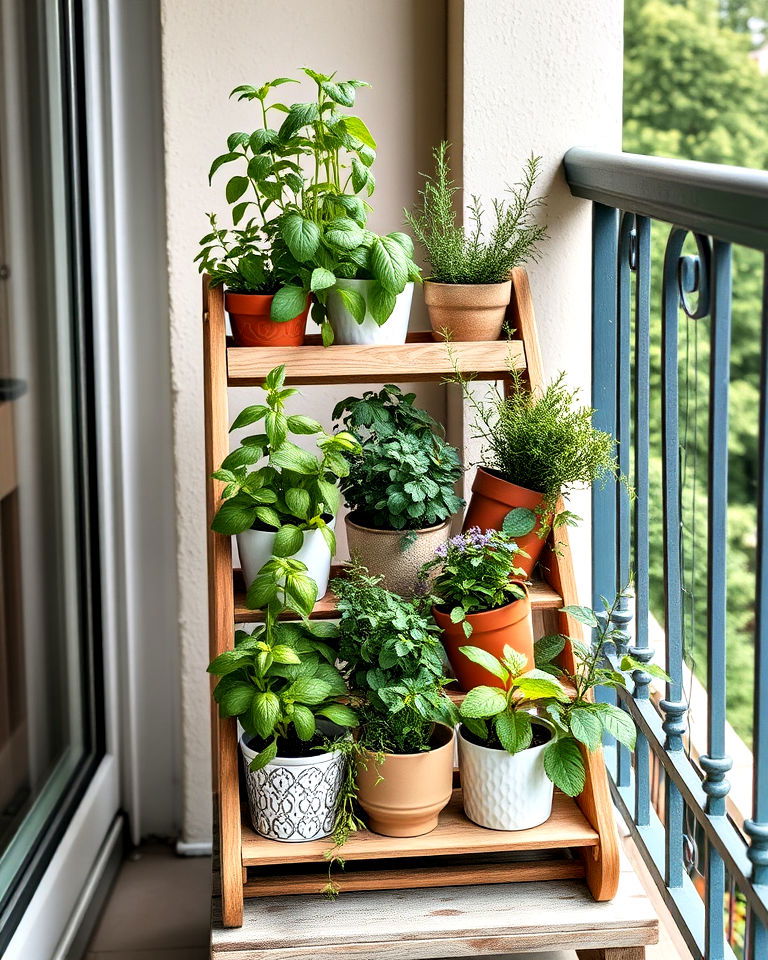 compact herb garden for balcony - 40 Balcony Garden Ideas