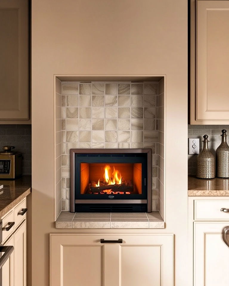 compact kitchen fireplace in an alcove - 25 Kitchens With Fireplaces