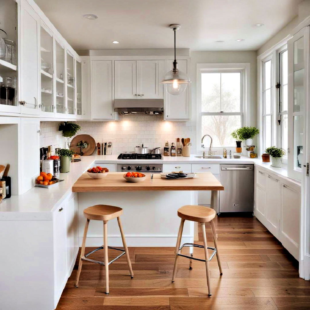 compact seating to save space - 30 Small Galley Kitchen Ideas on a Budget