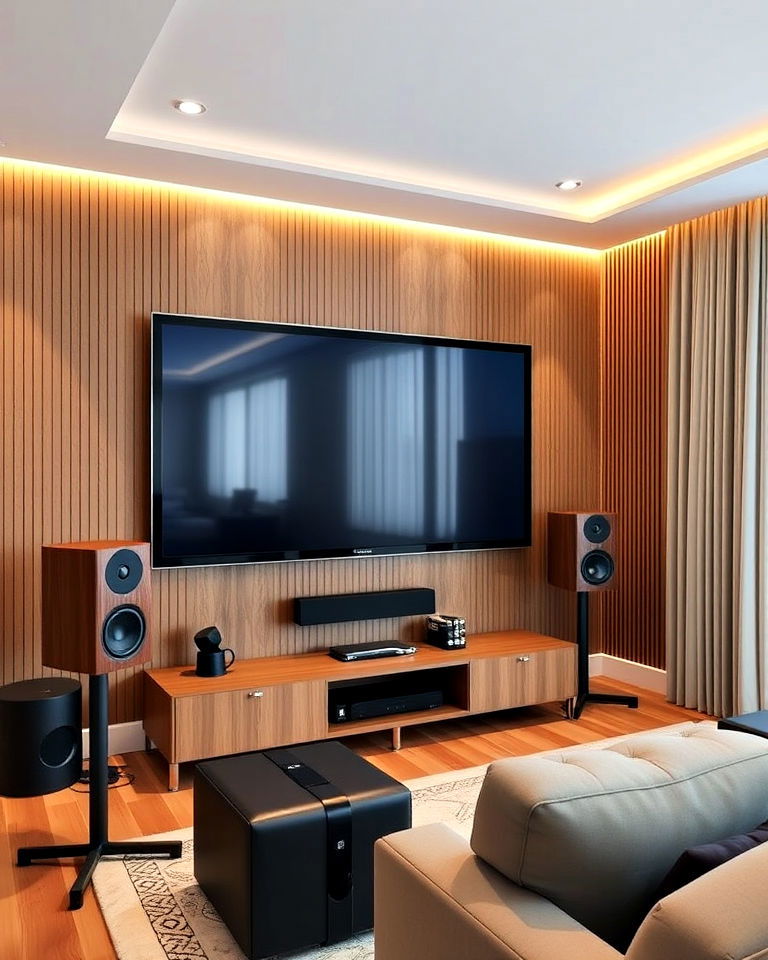 compact speaker stand ideas - 40 Small Home Theater Ideas