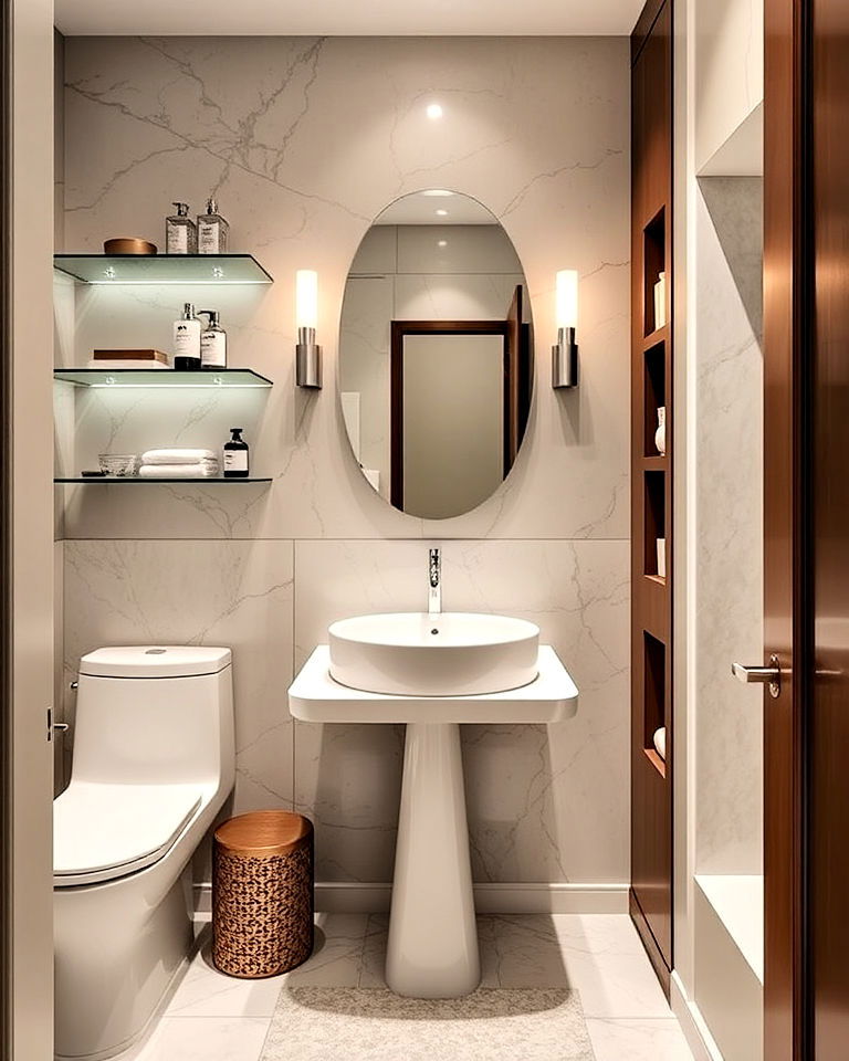compact storage solution ideas - 20 Luxury Powder Room Ideas