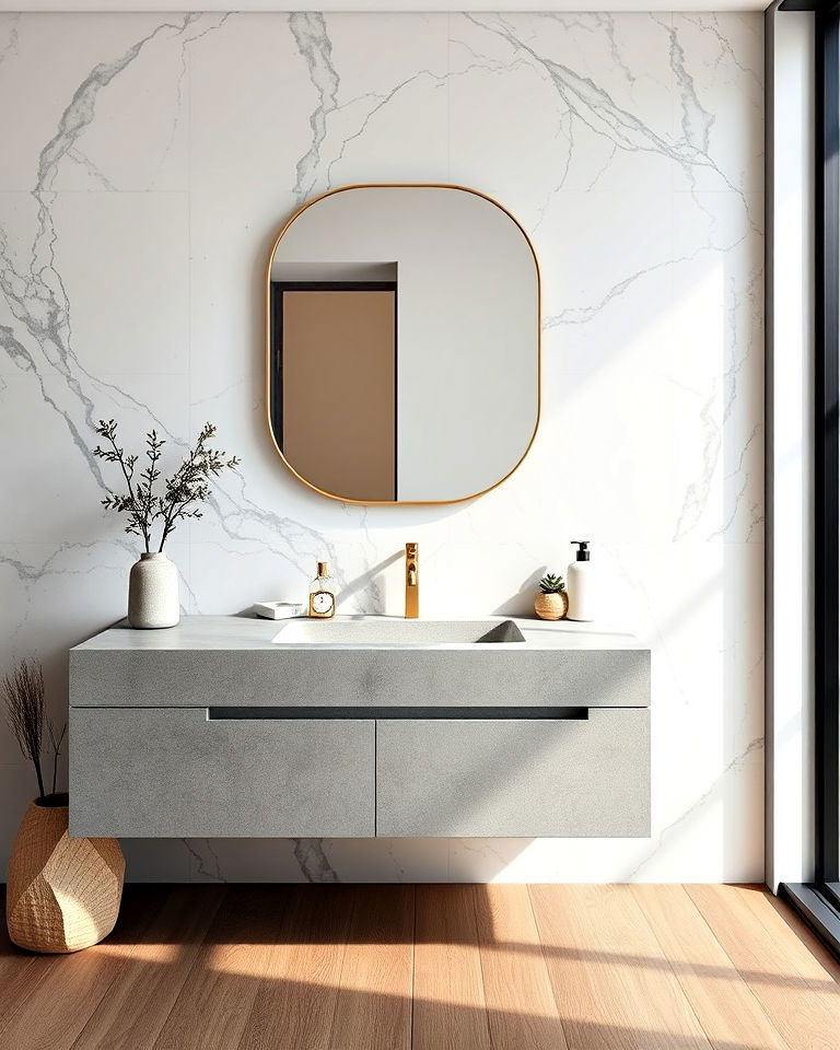 concrete and marble combo for bathroom - 30 Concrete Bathroom Ideas