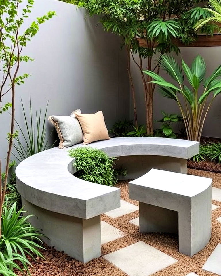 concrete bench seating for aesthetic appeal - 25 Concrete Landscaping Ideas