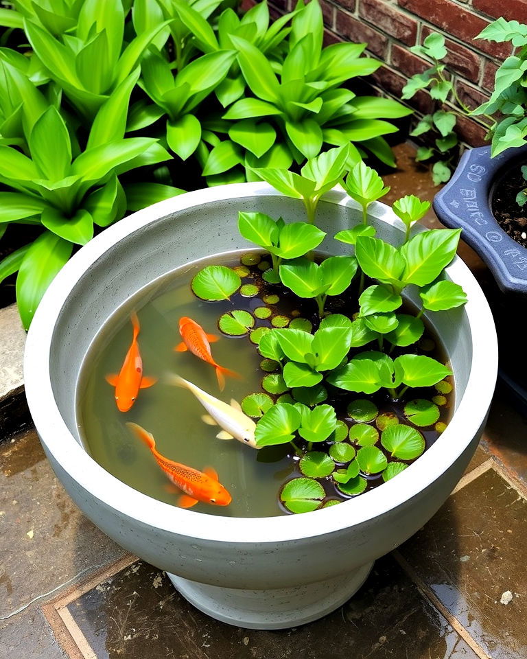 concrete bowl fish pond - 15 Container Fish Pond Ideas