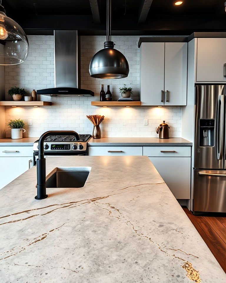 concrete countertops with metallic accents - 40 Kitchen Countertop Ideas
