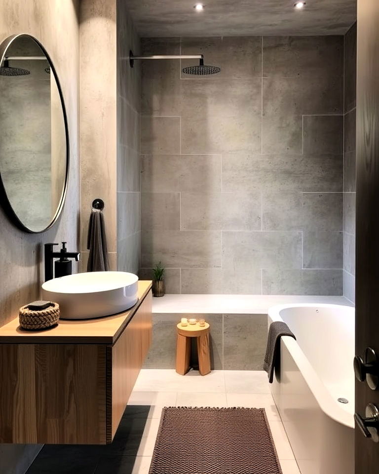 concrete feature wall for bathroom - 30 Concrete Bathroom Ideas
