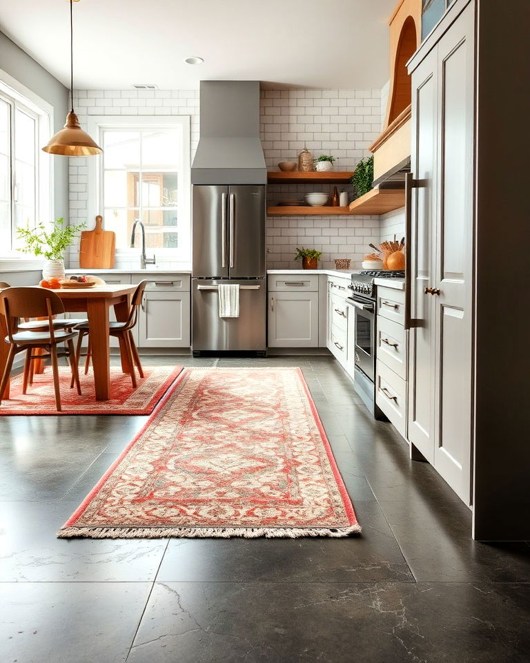 concrete kitchen floor with area rug - 25 Concrete Floor Kitchen Ideas